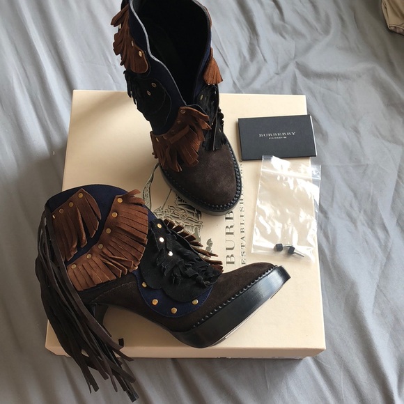 NEW Runway Burberry Lilybell Studded Fringe Boots Bootie Heels - Picture 7 of 11